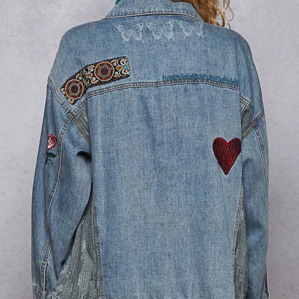 Embroidered Patch Denim Jacket by POL NEW Size Medium - Picture 3 of 7
